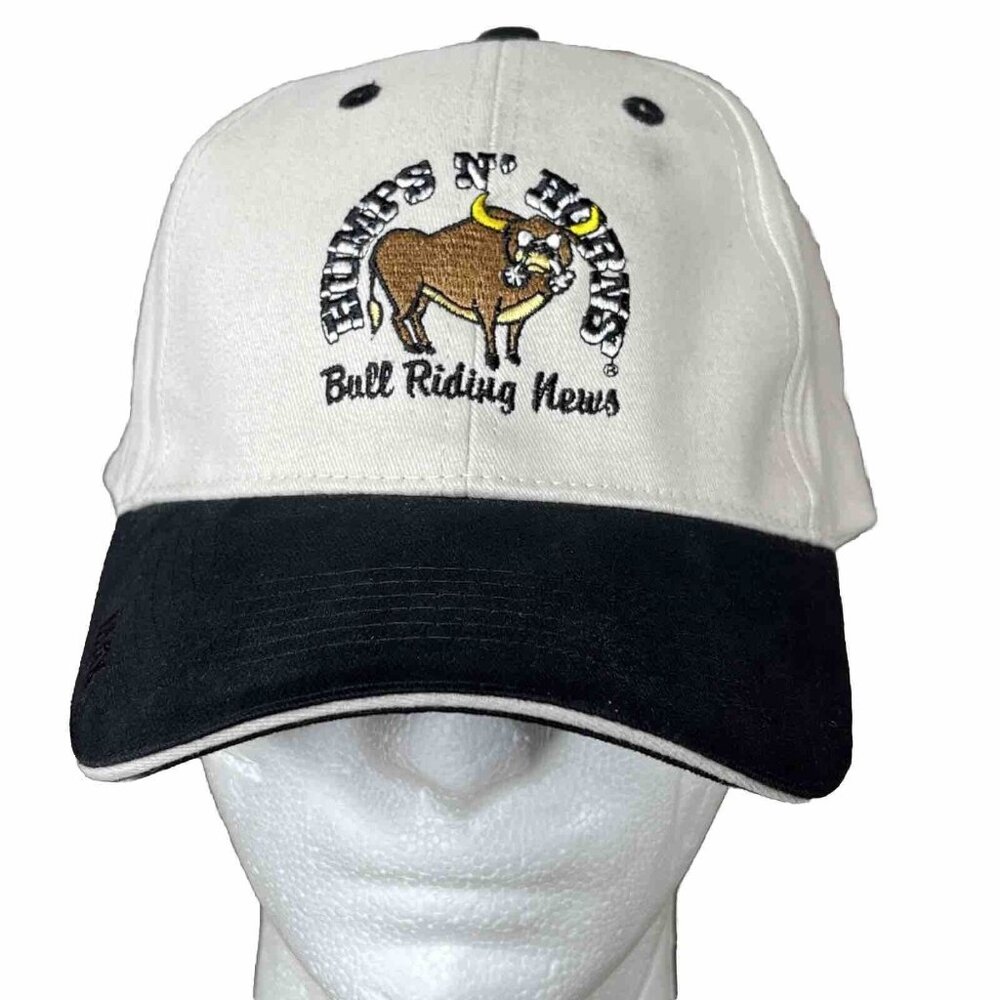 Humps N Horns Bull Riding News Tan Ball Cap Hat Hook N Loop